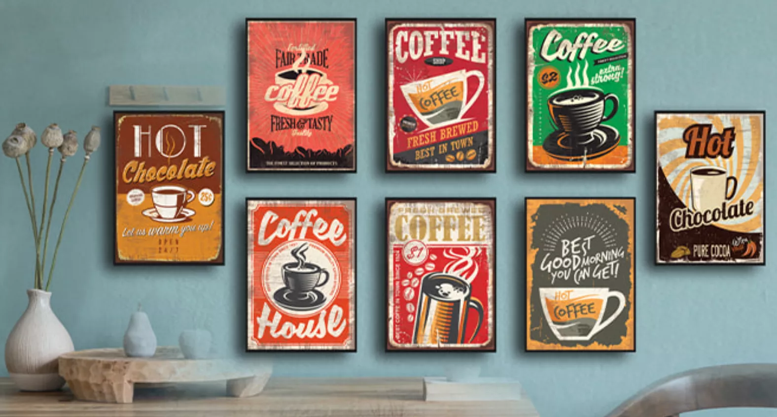 Bộ tranh Pop Art nhiều màu sắc phù hợp với không gian quán cafe vintage