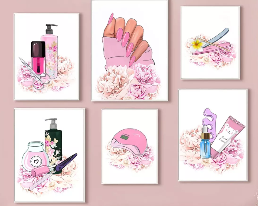 Bộ dụng cụ làm nail được khắc họa một cách đầy màu sắc