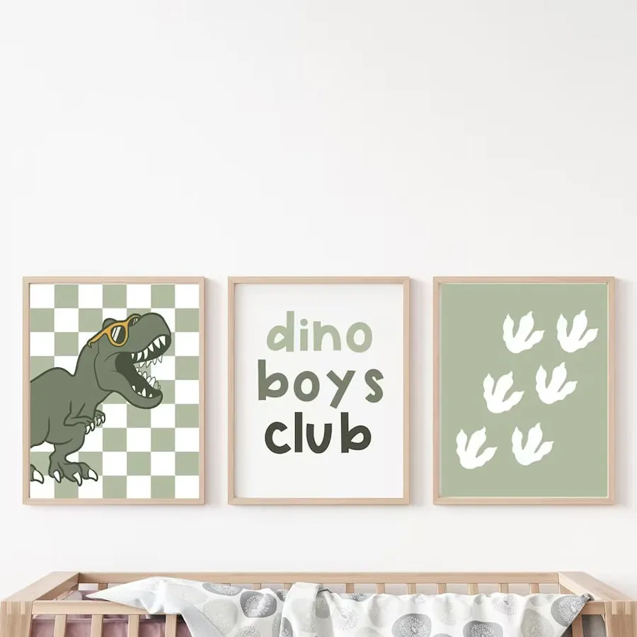 Tranh ghép 3 bức treo phòng bé trai: Dino Boys Club